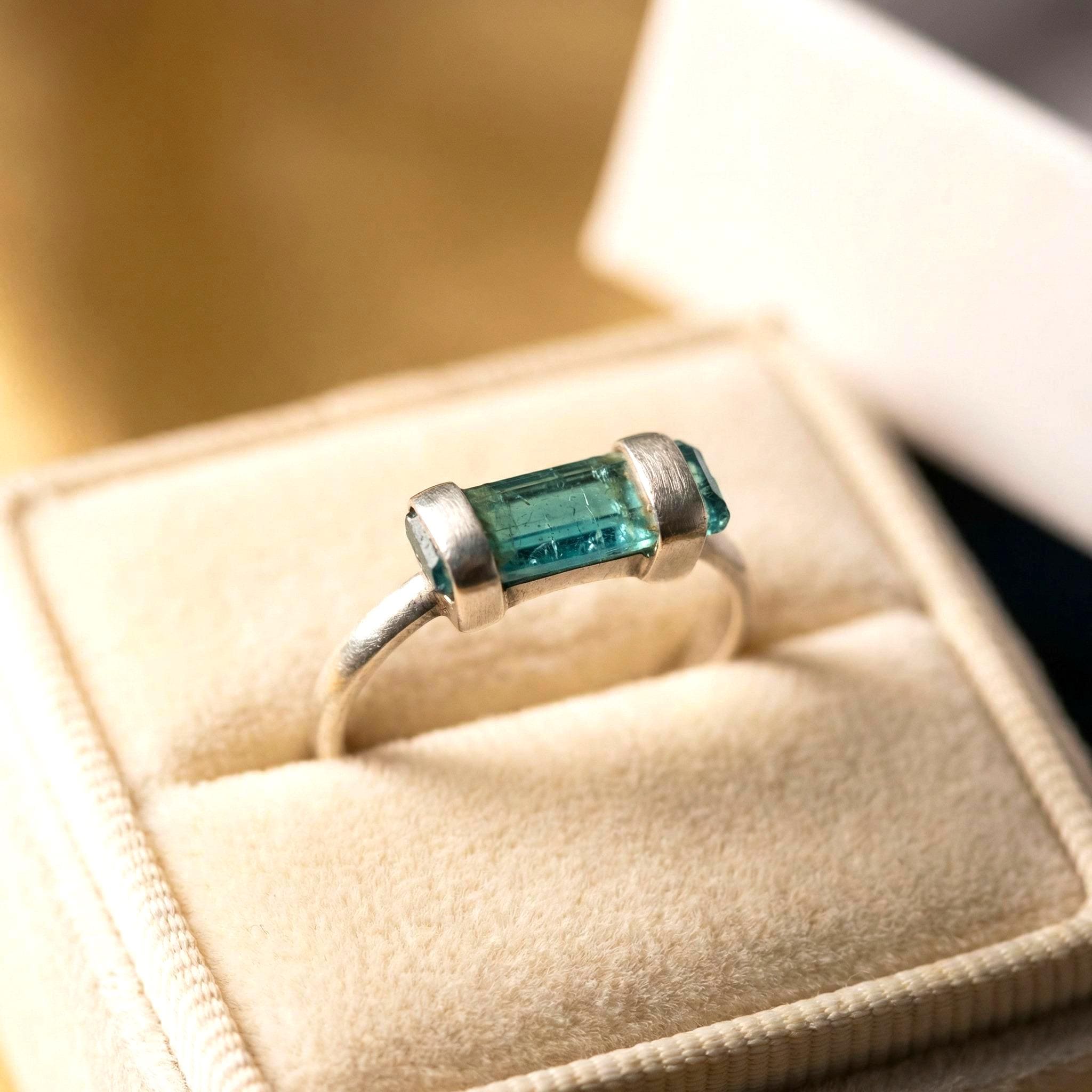 Raw Tourmaline Bar Ring: Handmade Sterling Silver Minimalist Gemstone