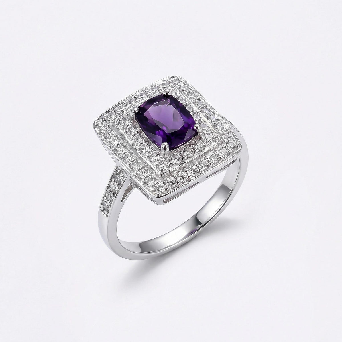 Amethyst CZ Halo Ring: Sterling Silver & Cubic Zirconia