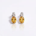 Citrine CZ Stud Earrings 925 Sterling Silver | Oval Gemstone Studs | November Birthstone | Minimalist Jewelry