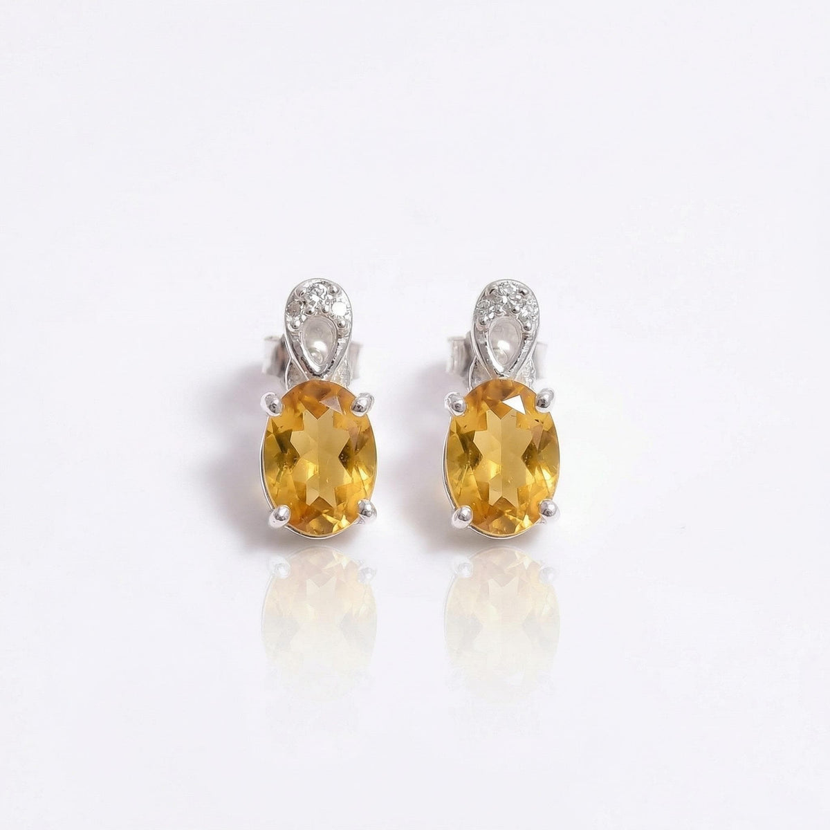 Citrine CZ Stud Earrings 925 Sterling Silver | Oval Gemstone Studs | November Birthstone | Minimalist Jewelry