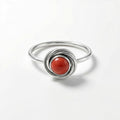 Round Red Coral Ring: Handmade 925 Sterling Silver Boho Statement