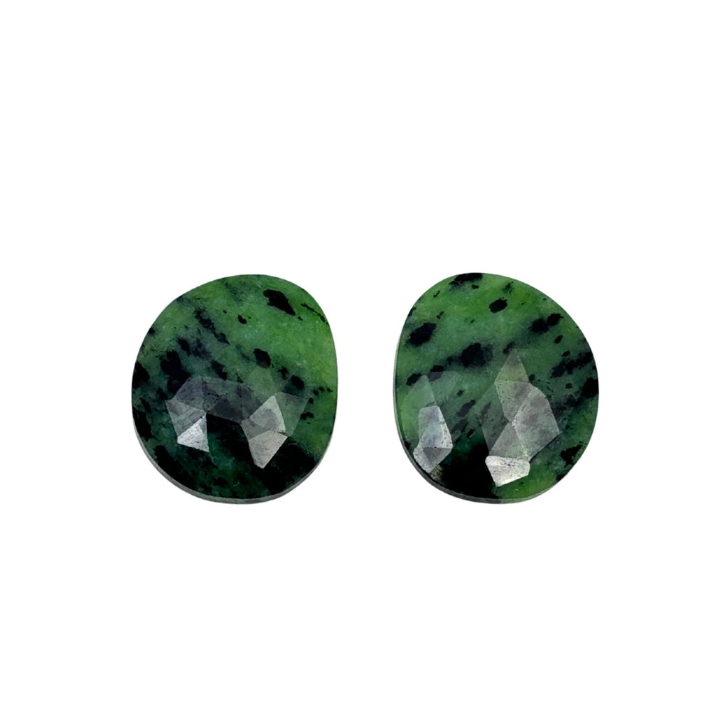 Rose Cut Green Sapphire Gemstone Slices: Natural Untreated Jewelry Pair