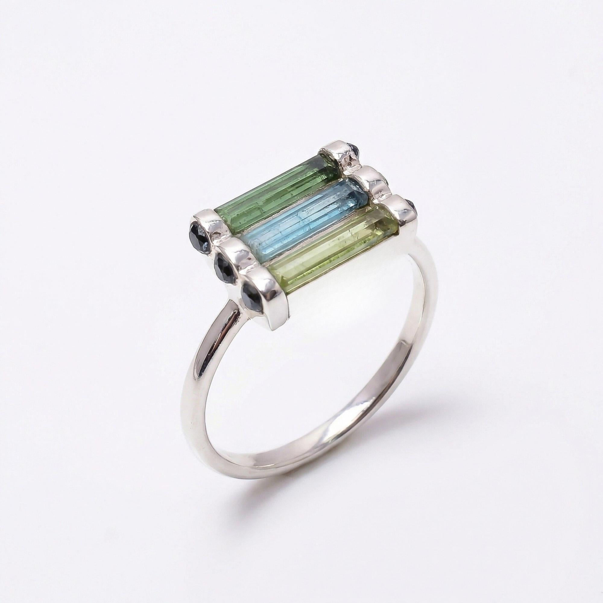 Raw Green Tourmaline Sterling Silver Ring: Handmade Open Band Jewelry