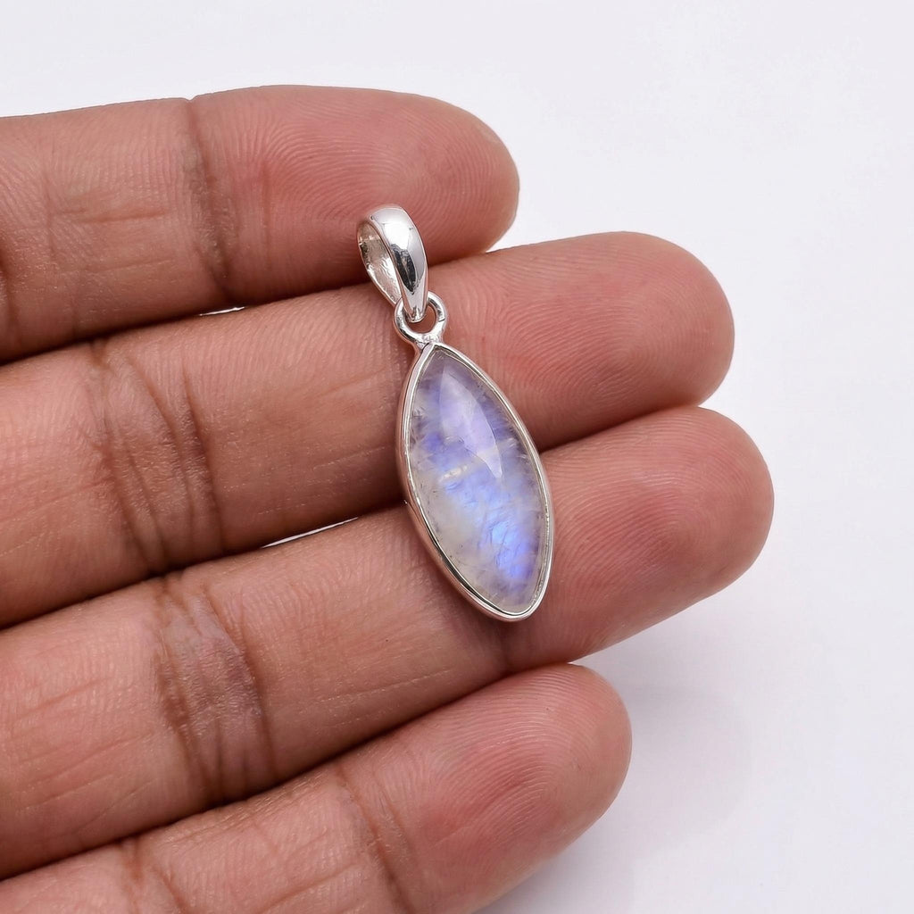 Marquise Moonstone Pendant – Sterling Silver Boho Gemstone Necklace