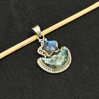Labradorite Star and Moon Pendant: Sterling Silver Celestial Necklace