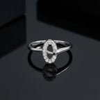925 Sterling Silver Oval CZ Ring, Open Band, Dainty Cubic Zirconia, Stackable Modern Jewelry