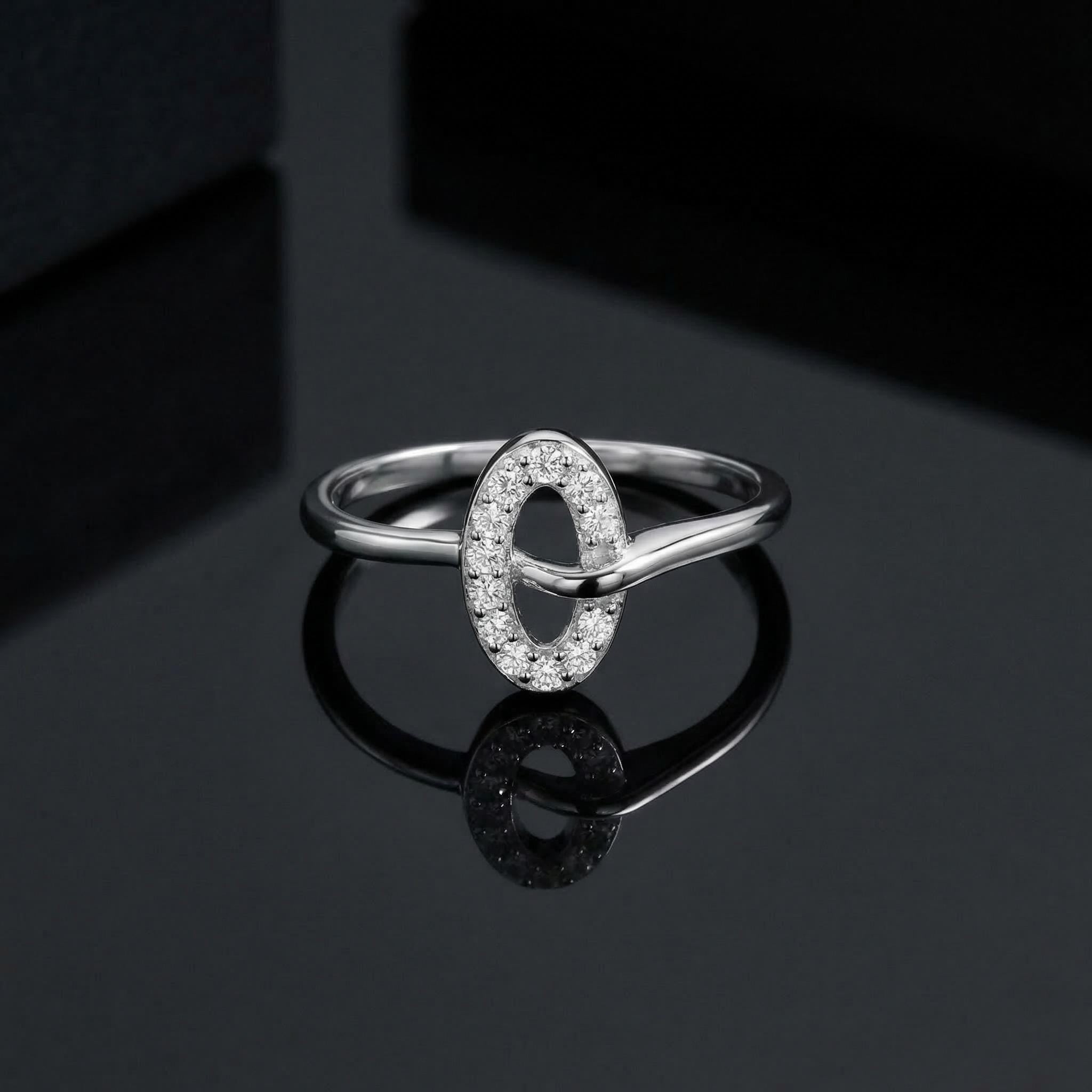 925 Sterling Silver Oval CZ Ring, Open Band, Dainty Cubic Zirconia, Stackable Modern Jewelry