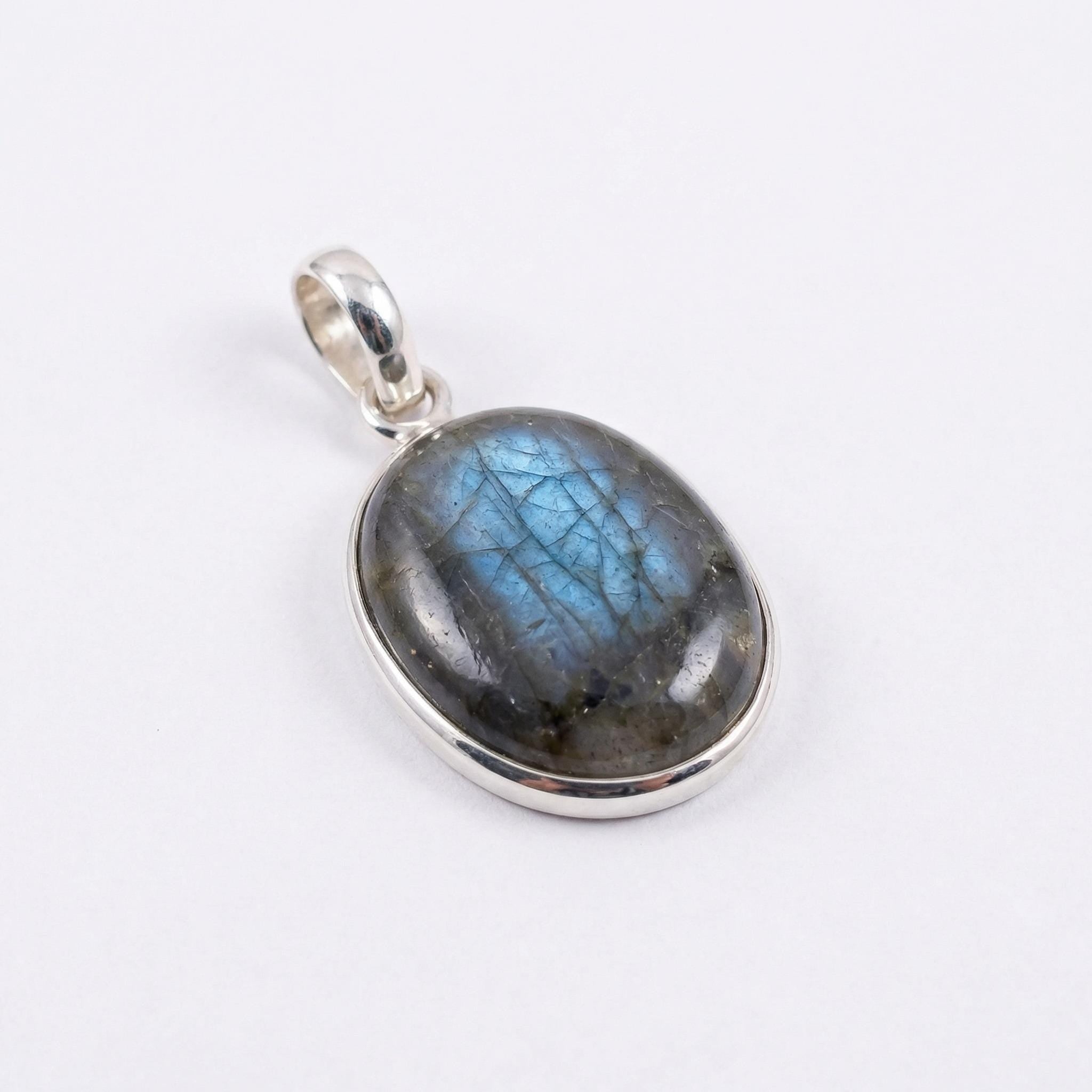 Labradorite Oval Pendant: Sterling Silver Celestial Necklace