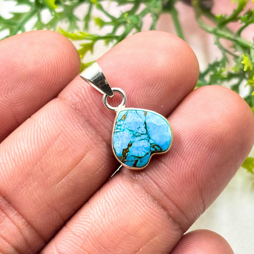 Turquoise Heart Pendant in 925 Sterling Silver – Dainty Blue Gemstone Necklace Charm, Boho Minimalist Jewelry Gift for Her