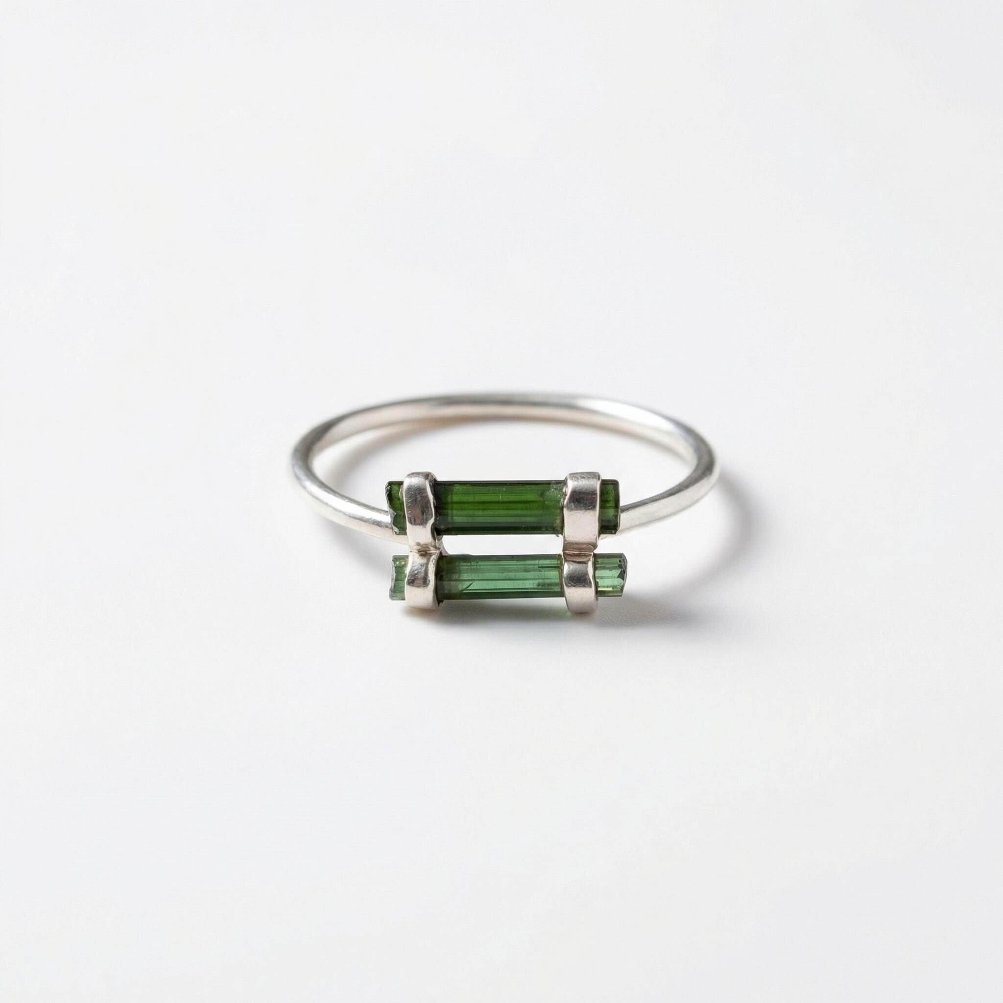 Raw Green & Blue Tourmaline Sterling Silver Ring: Modern Stacking Jewelry