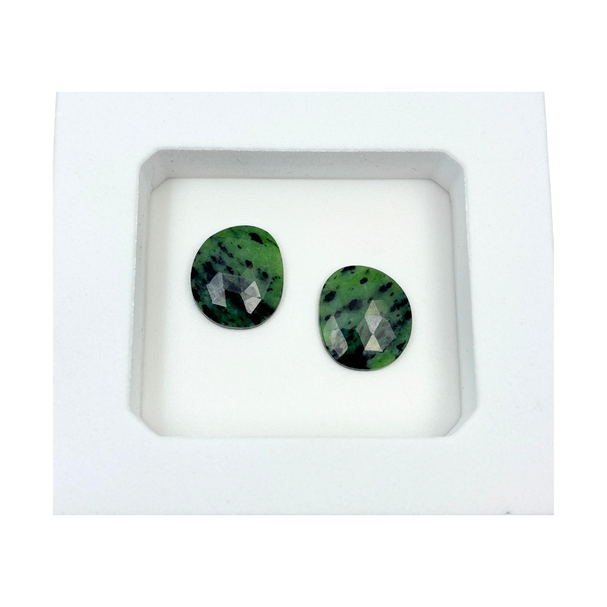 Rose Cut Green Sapphire Gemstone Slices: Natural Untreated Jewelry Pair
