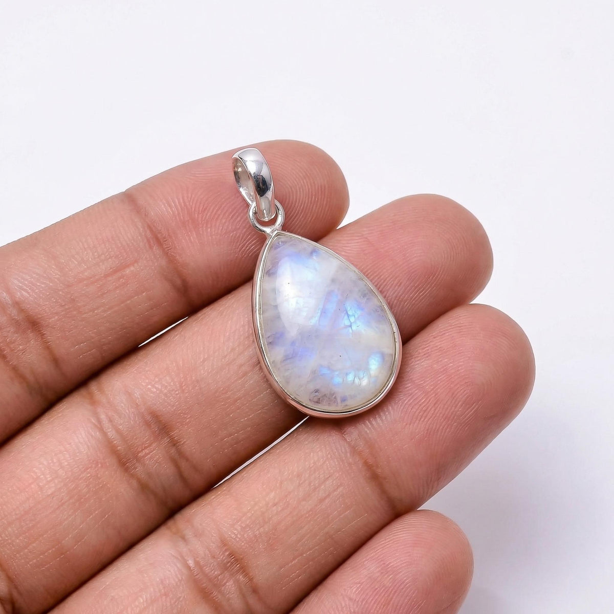 Teardrop Moonstone Pendant – 925 Sterling Silver Boho Necklace