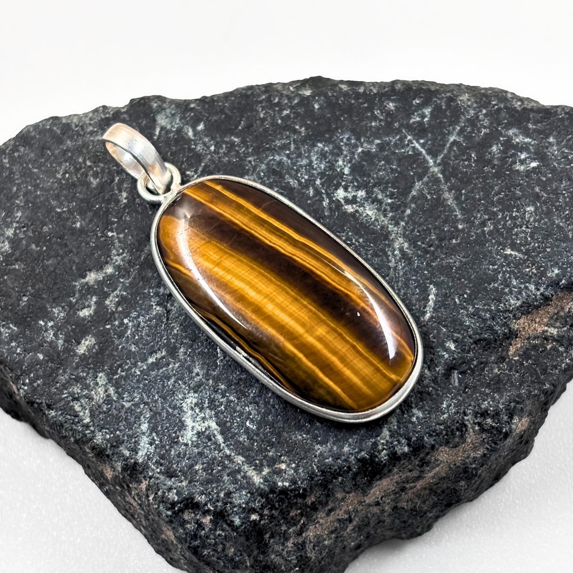 Tiger Eye Pendant Necklace, 925 Sterling Silver Golden Brown Crystal Pendant, Boho Gemstone Jewelry Gift for Her