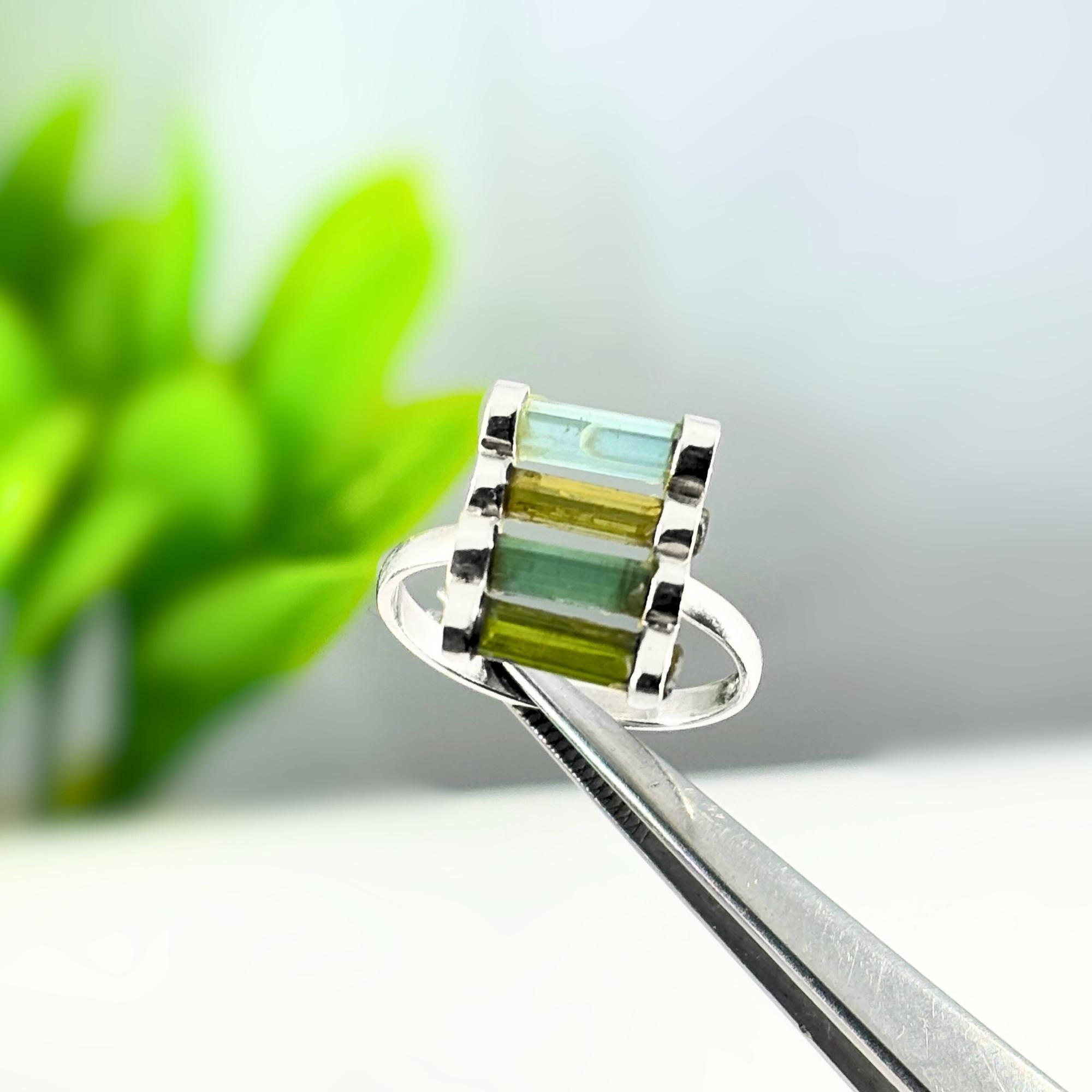 Raw Green Tourmaline Bar Ring: Sterling Silver October Birthstone