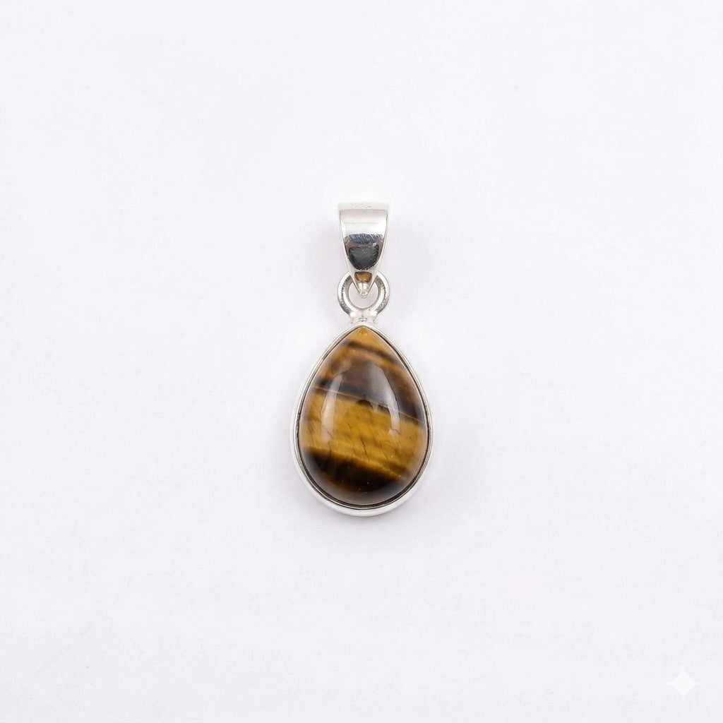 Tiger Eye Pendant: 925 Sterling Silver, Golden Brown Gemstone