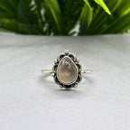 Rose Quartz Pear Ring: Handmade Sterling Silver Boho Jewelry