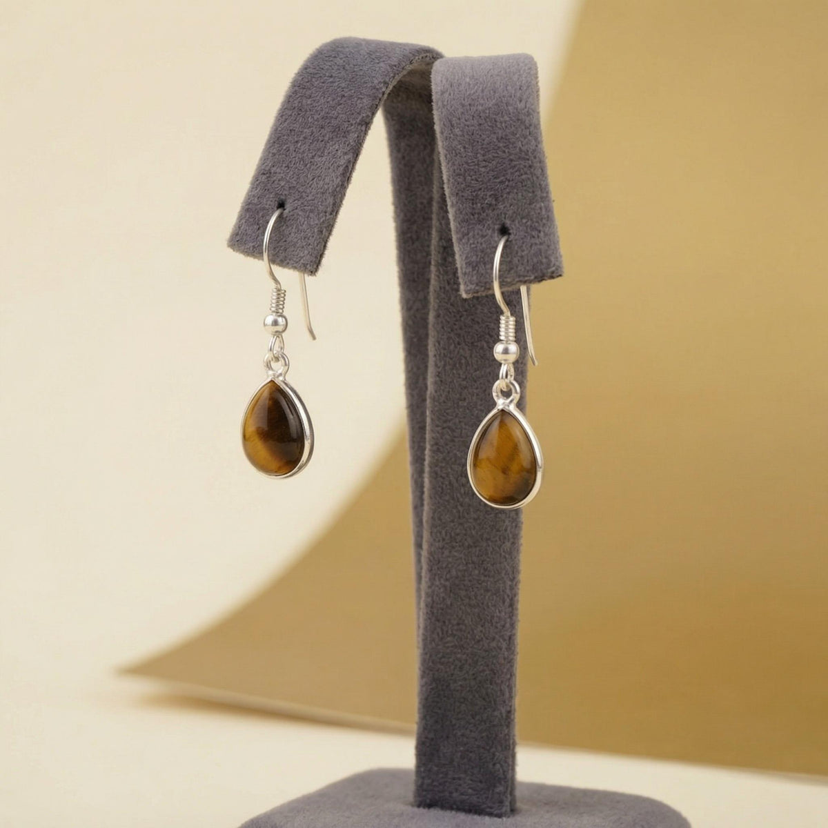 Tiger Eye Pear Drop Earrings | Sterling Silver Teardrop Gemstone Dangle