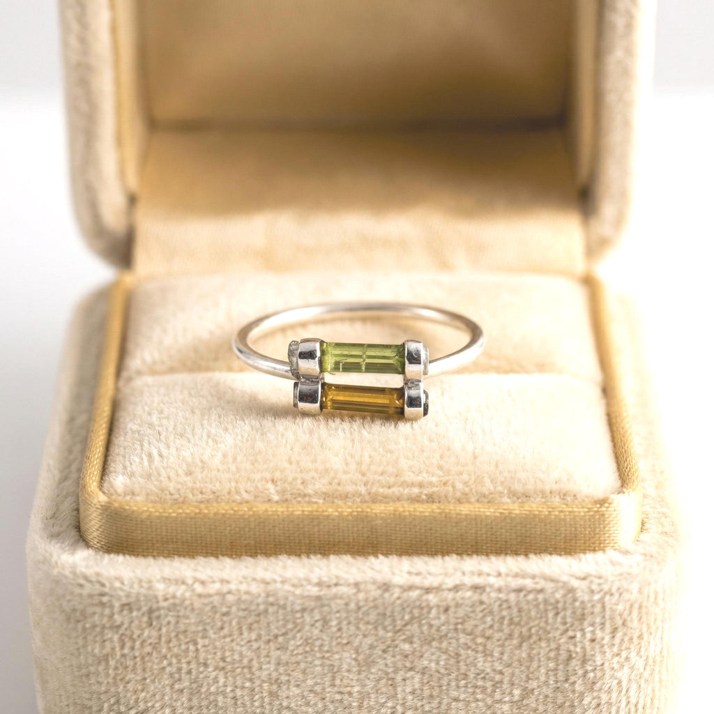 Raw Multi-Tourmaline Bar Sterling Silver Ring | Handmade Gemstone Stacking Ring | Minimalist Open Band Jewelry