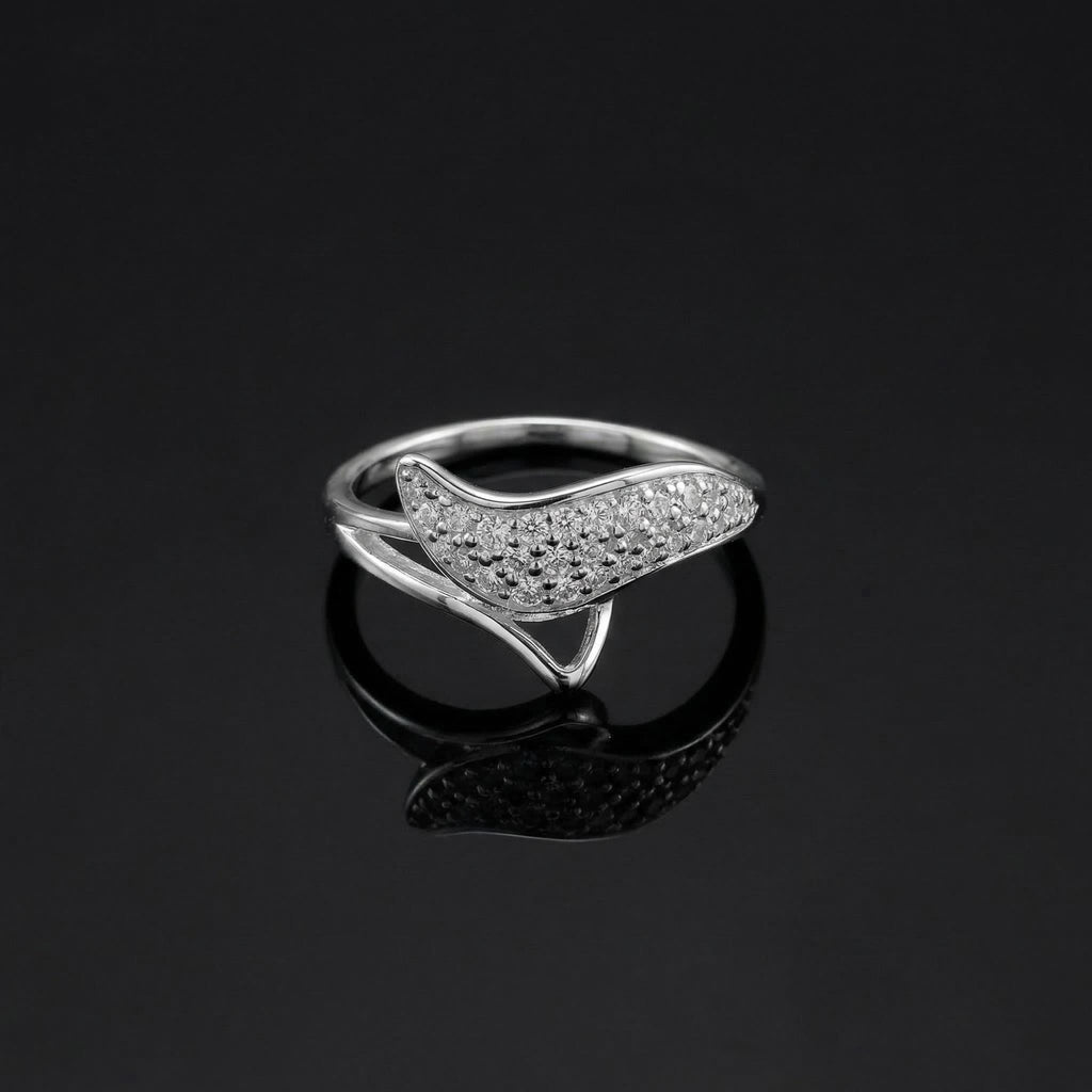Sterling Silver CZ Wing Ring, Pavé Leaf Band, Boho Stacking Jewelry