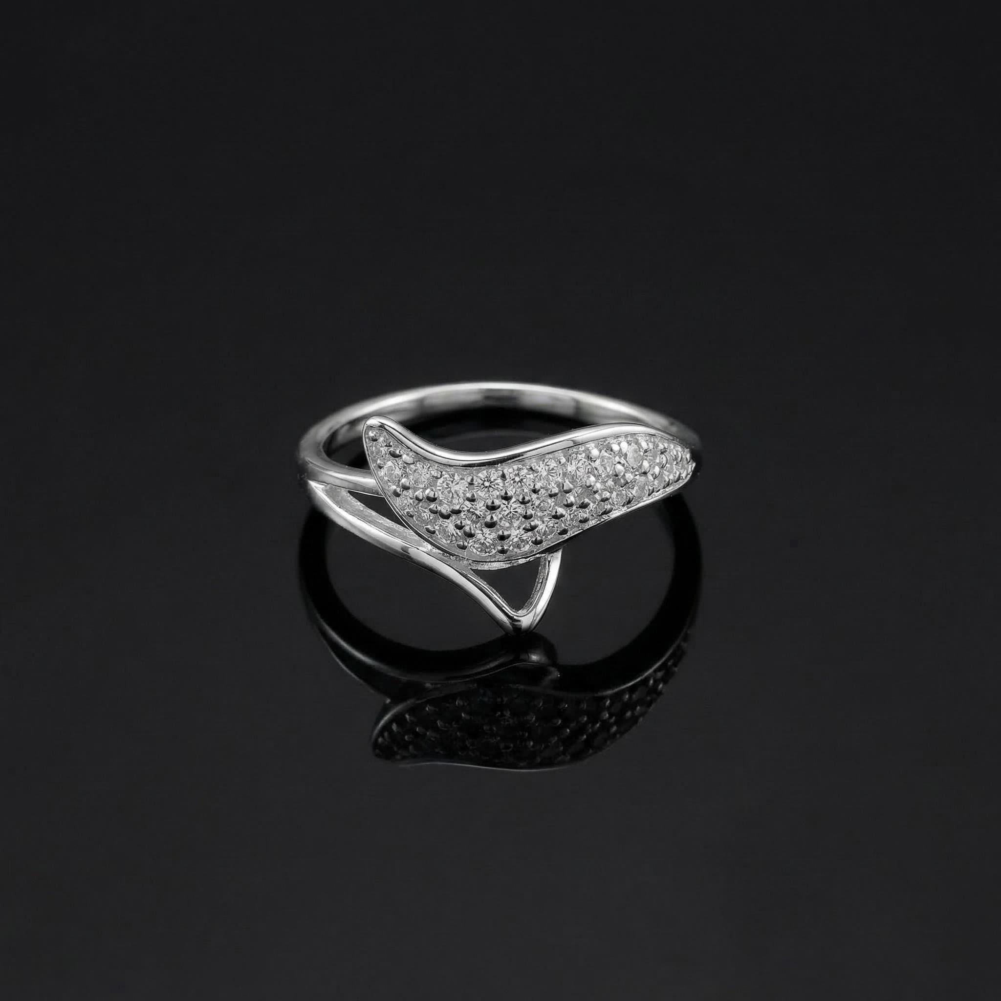 Sterling Silver CZ Wing Ring, Pavé Leaf Band, Boho Stacking Jewelry