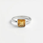 Sterling Silver Cushion Citrine Ring: Handmade Minimalist Gemstone