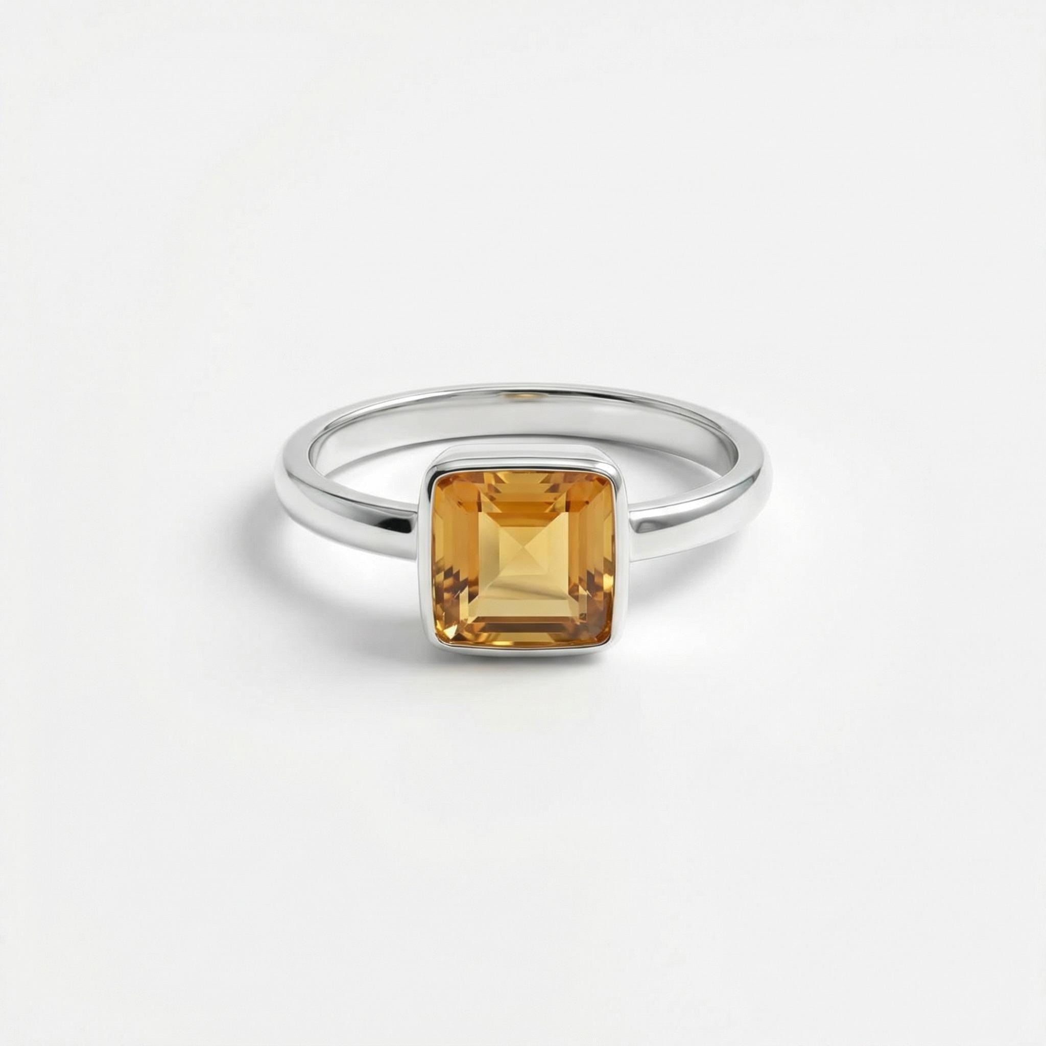 Sterling Silver Cushion Citrine Ring: Handmade Minimalist Gemstone