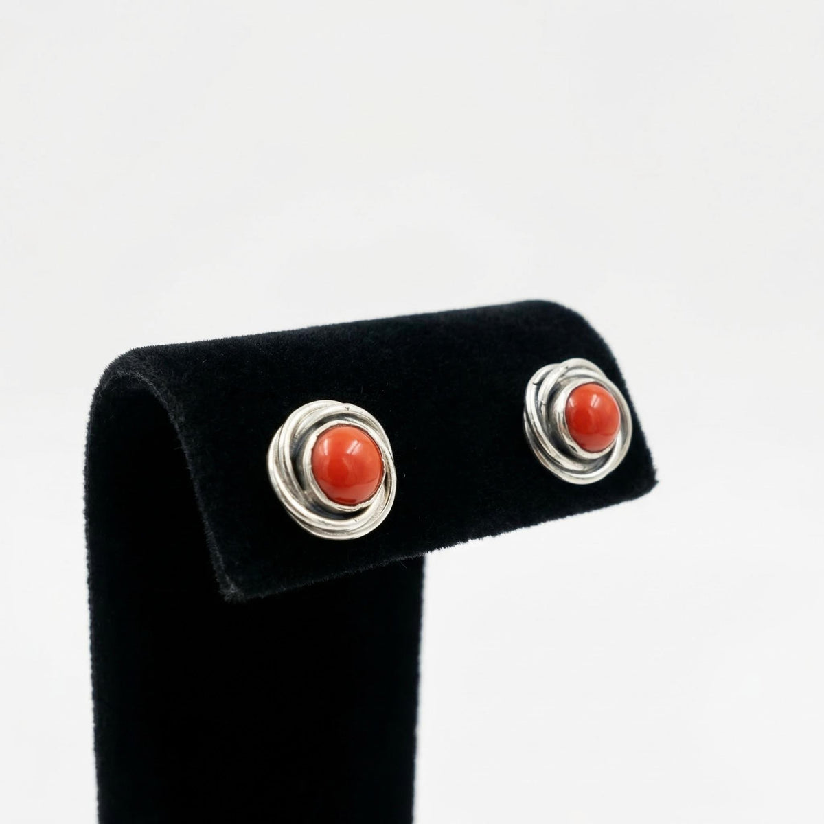 Red Coral Round Stud Earrings 925 Sterling Silver | Gemstone Studs | January Birthstone | Handmade Jewelry