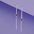 Garnet Threader Earrings 925 Sterling Silver | Dainty Chain Drop | January Birthstone | Minimalist Jewelry