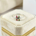 Watermelon Tourmaline Bar Sterling Silver Ring | Raw Gemstone Stacking Ring | Handmade Minimalist Statement Jewelry