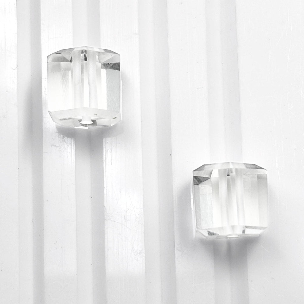 Clear Quartz 10mm Dice Beads Pair, Faceted Square Gemstone