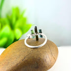 Raw Multi-Tourmaline Bar Sterling Silver Ring | Handmade Gemstone Stacking Ring | Minimalist Open Band Jewelry