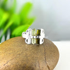Raw Green Tourmaline Bar Sterling Silver Ring | Handmade Gemstone Stacking Ring | Minimalist Modern Jewelry