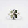 Raw Green Tourmaline Bar Ring: Adjustable Sterling Silver Boho Jewelry