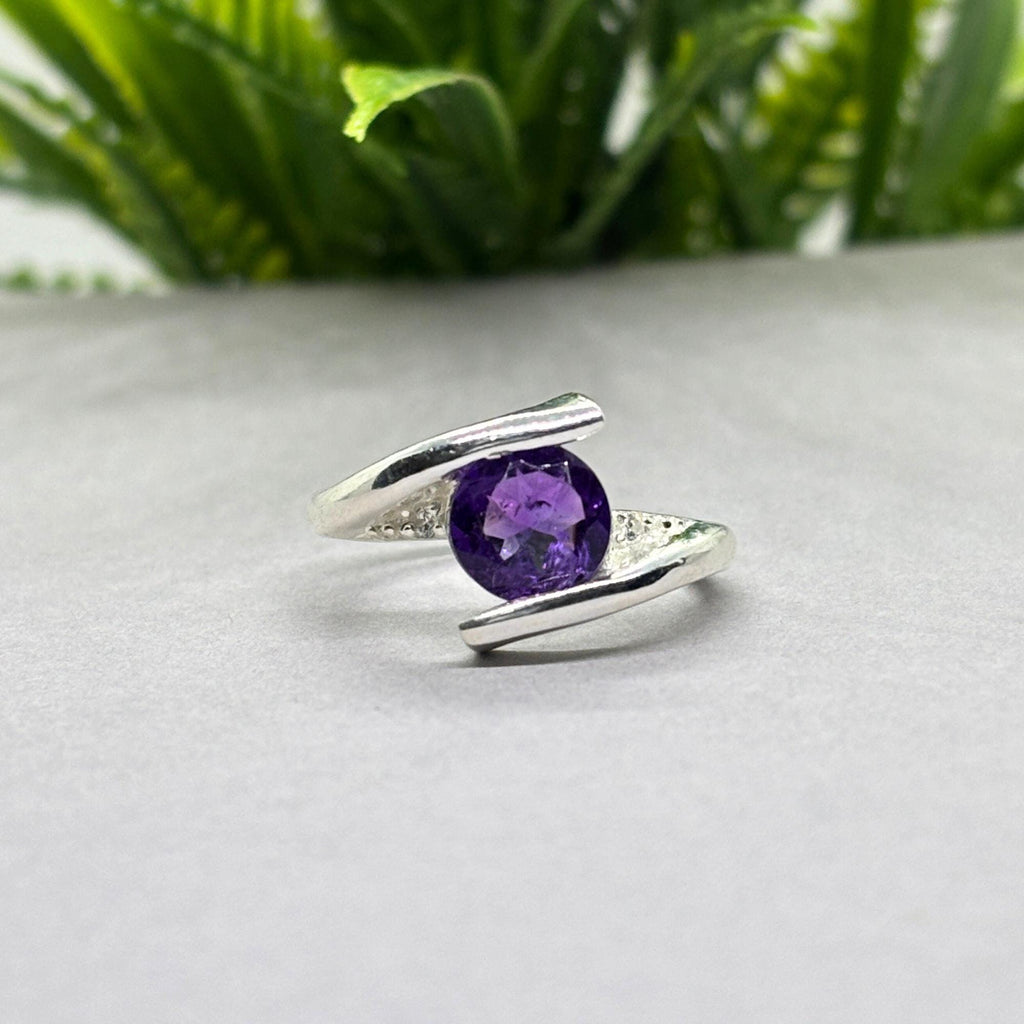 Natural Amethyst Round Ring | 925 Sterling Silver | February Birthstone | Minimalist Gemstone Band | Handmade in Jaipur