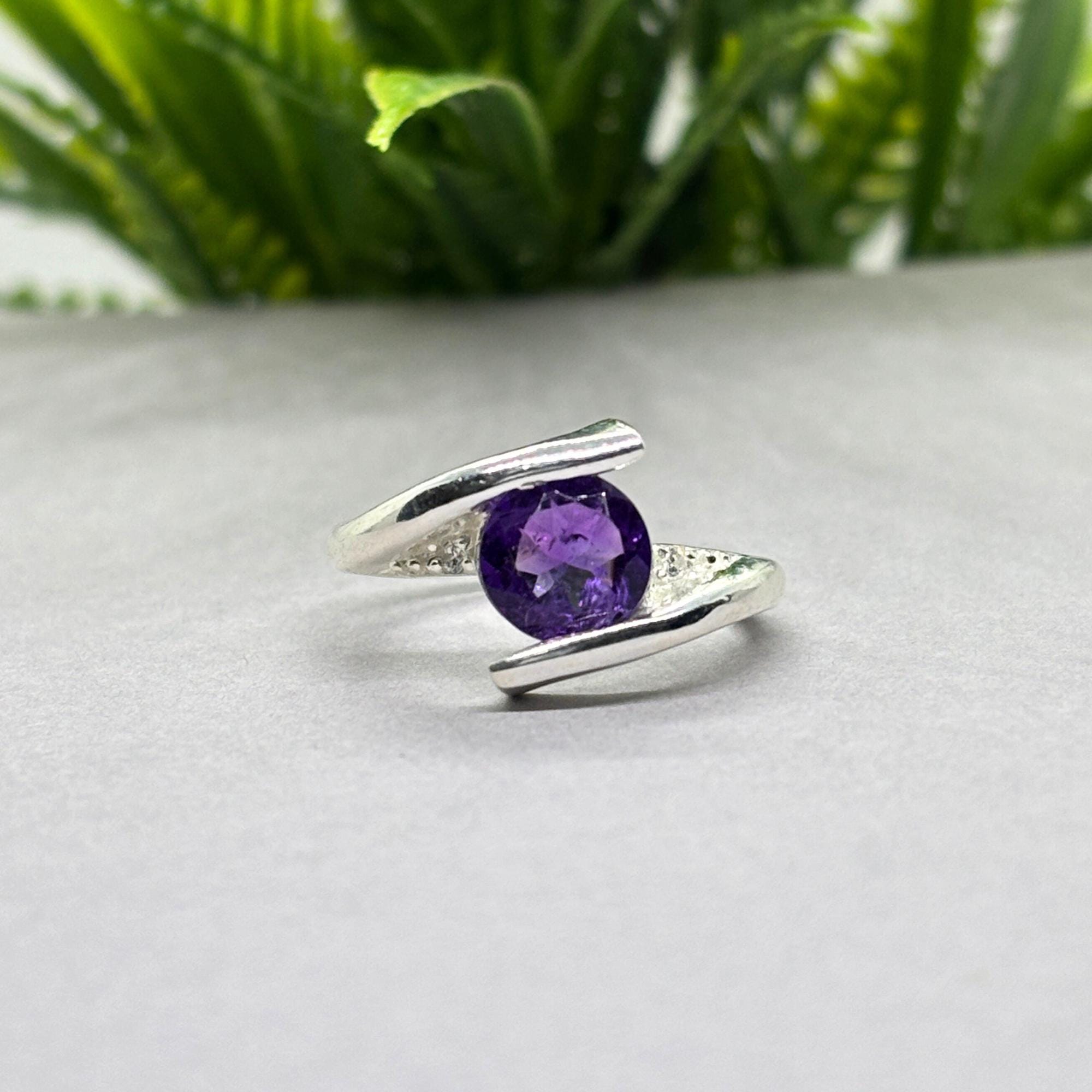 Natural Amethyst Round Ring | 925 Sterling Silver | February Birthstone | Minimalist Gemstone Band | Handmade in Jaipur