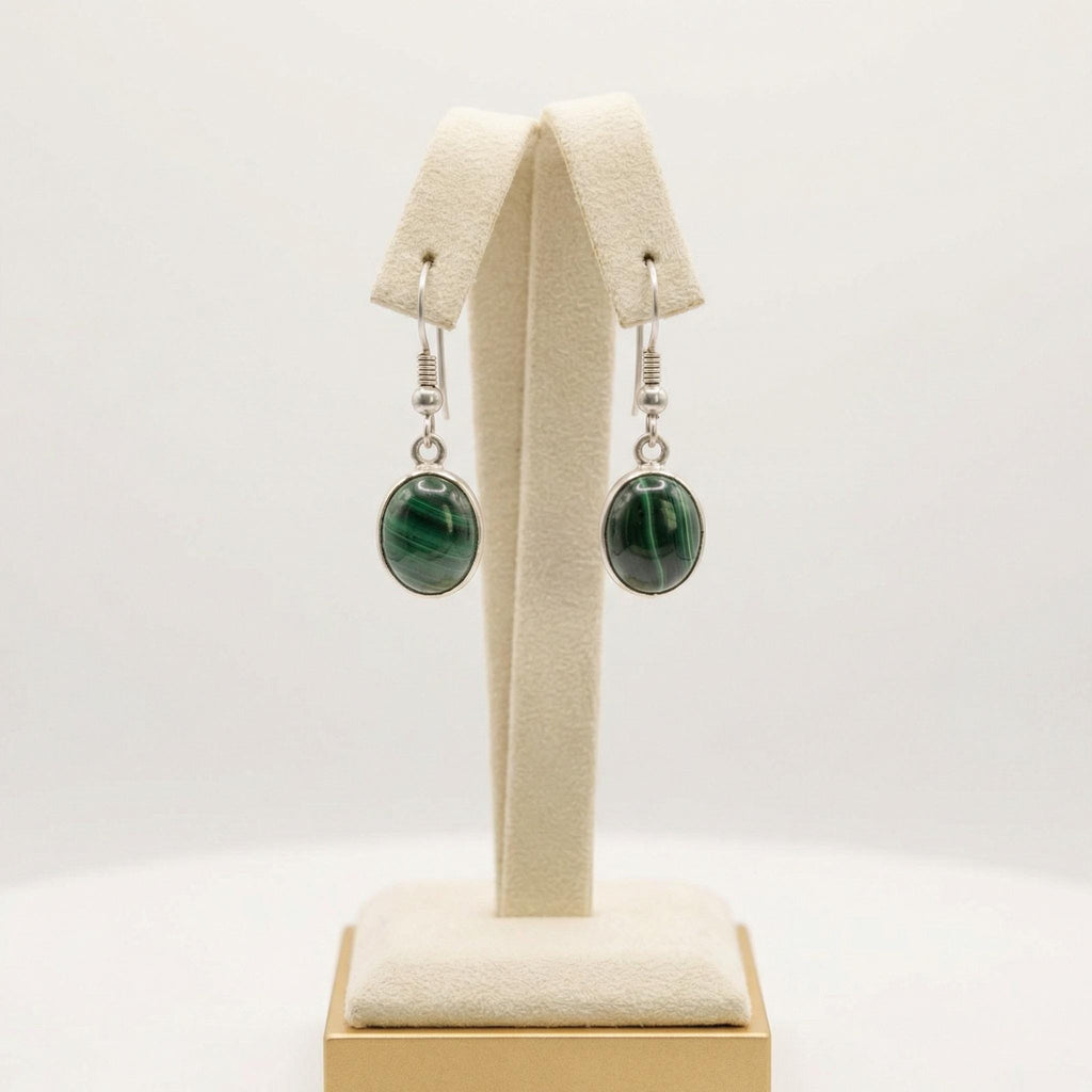 Malachite Oval Drop Earrings 925 Sterling Silver | Gemstone Dangle | Gift for Her | Handmade Jewelry