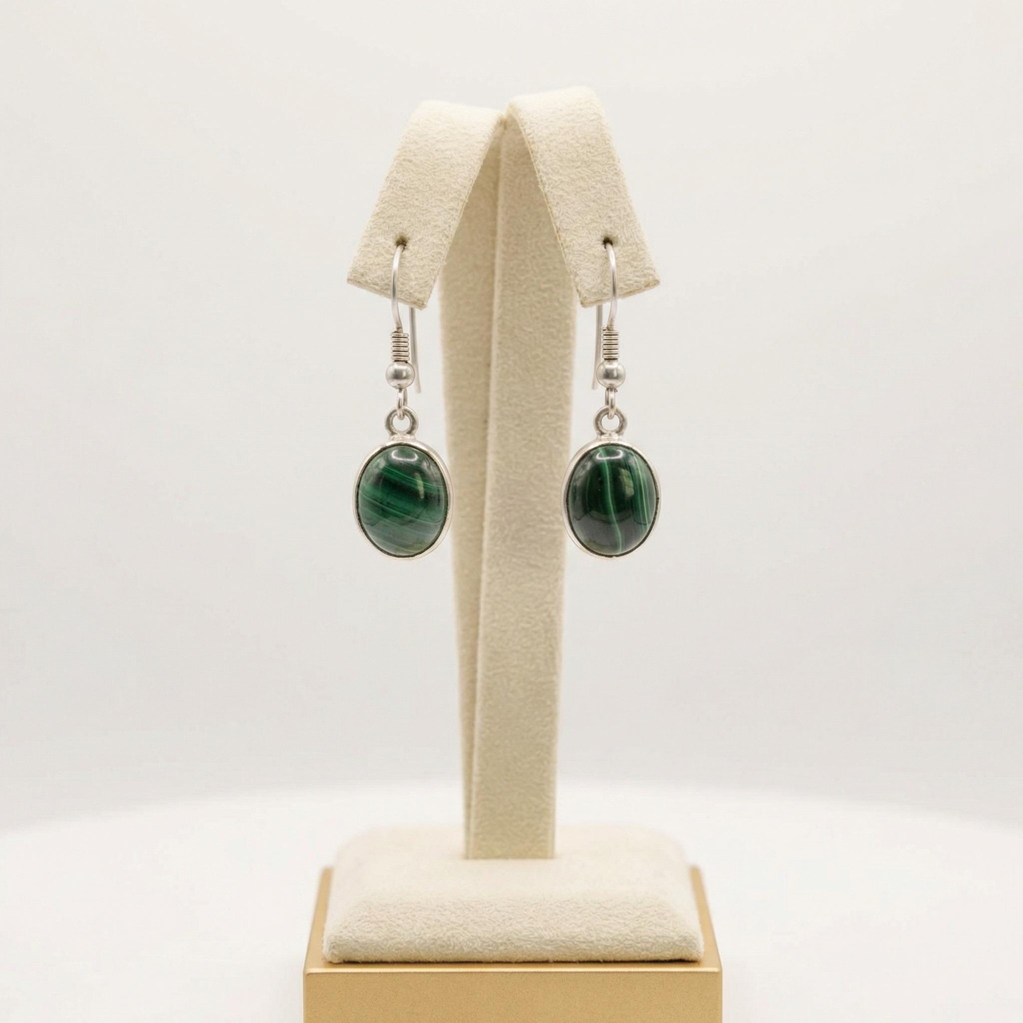 Malachite Oval Drop Earrings 925 Sterling Silver | Gemstone Dangle | Gift for Her | Handmade Jewelry