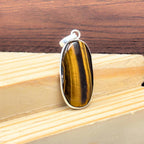 Tiger Eye Pendant Necklace, 925 Sterling Silver Golden Brown Crystal Pendant, Boho Gemstone Jewelry Gift for Her