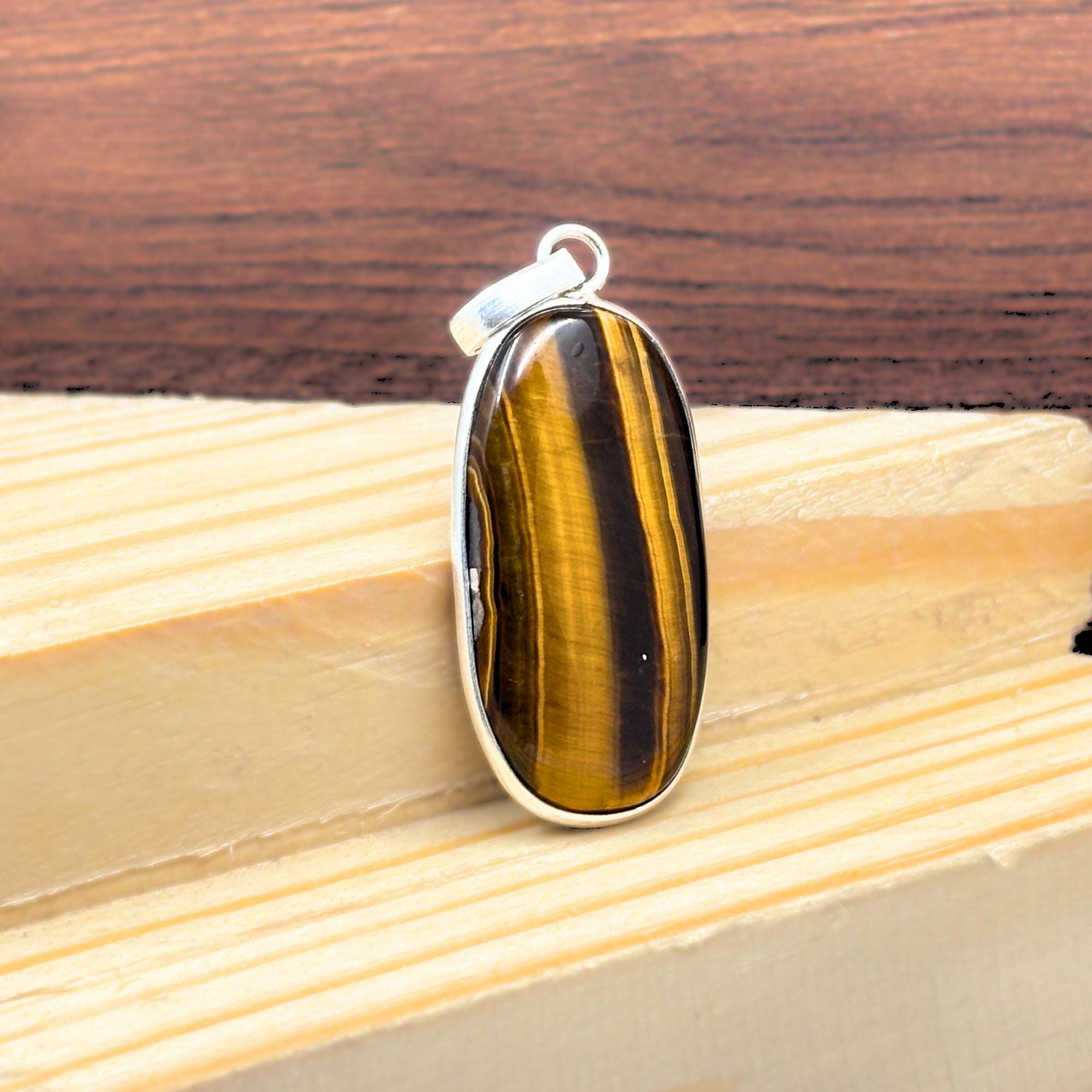 Tiger Eye Pendant Necklace, 925 Sterling Silver Golden Brown Crystal Pendant, Boho Gemstone Jewelry Gift for Her