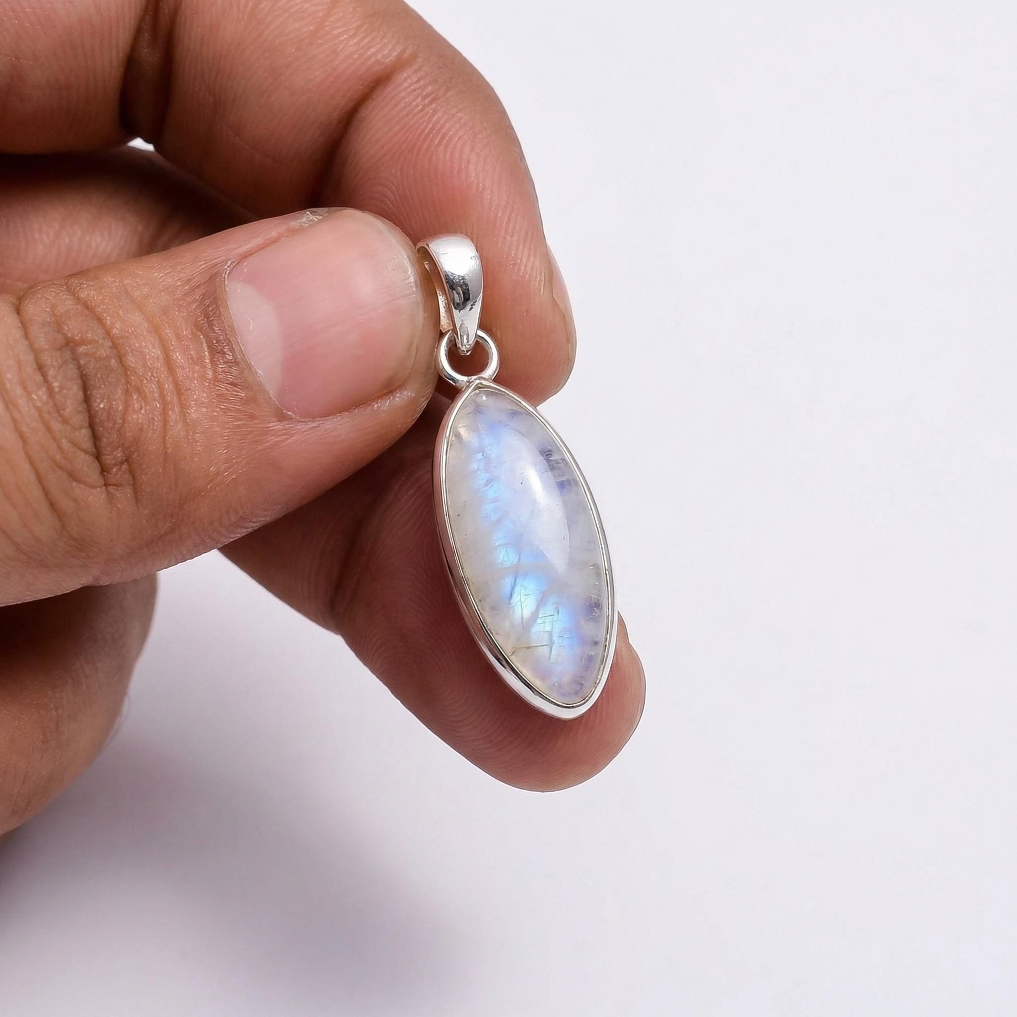 Marquise Moonstone Pendant – Sterling Silver Boho Gemstone Necklace