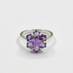 Amethyst Flower Ring: Carved Gemstone, 925 Sterling Silver, Boho Floral