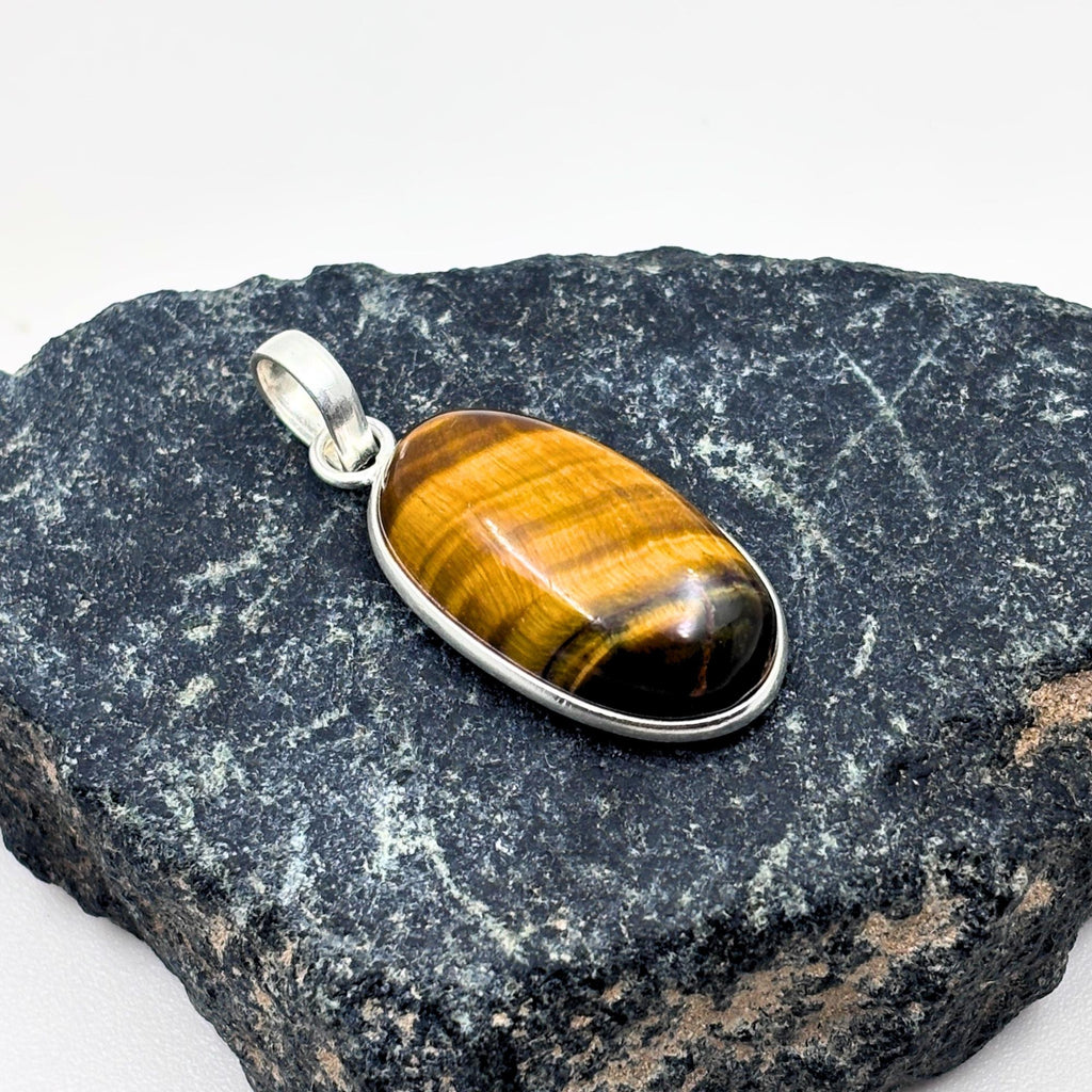 Tiger Eye Pendant Necklace, 925 Sterling Silver Golden Brown Crystal Necklace, Boho Gemstone Jewelry Gift for Her