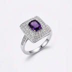 Amethyst CZ Halo Ring: Sterling Silver & Cubic Zirconia