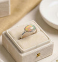 Opal Oval Ring – 925 Sterling Silver, Natural Opal Cabochon, Handmade Statement Jewelry