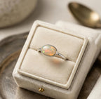 Opal Oval Ring – 925 Sterling Silver, Natural Opal Cabochon, Handmade Statement Jewelry