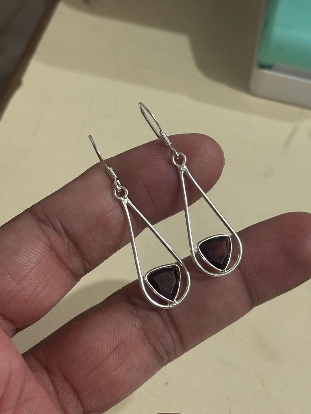 Garnet Drop Earrings 925 Sterling Silver | Trillion Gemstone Dangle | January Birthstone | Handmade Jewelry
