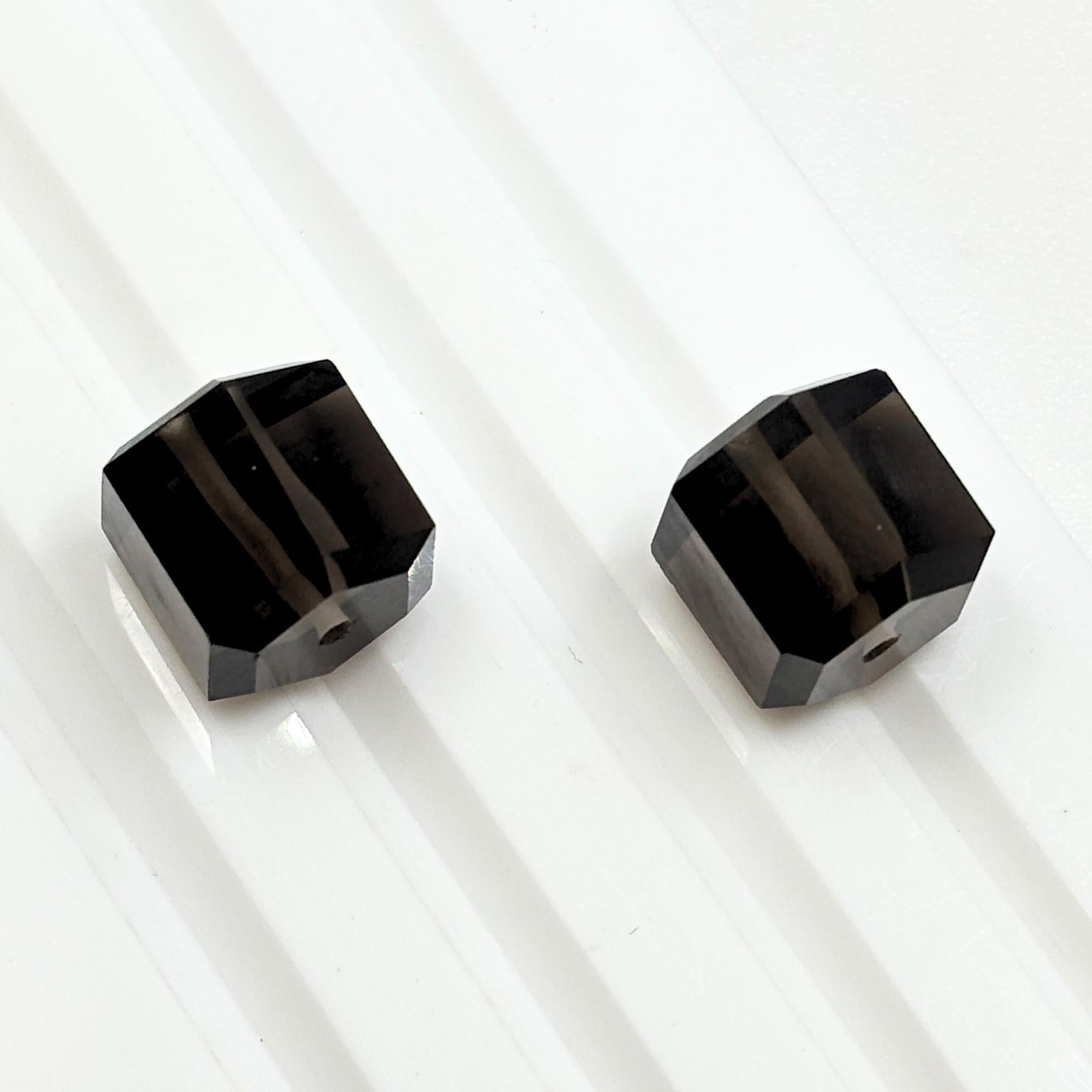 Smoky Quartz Beads: 10mm Faceted Cube, DIY Jewelry (2 Pcs)