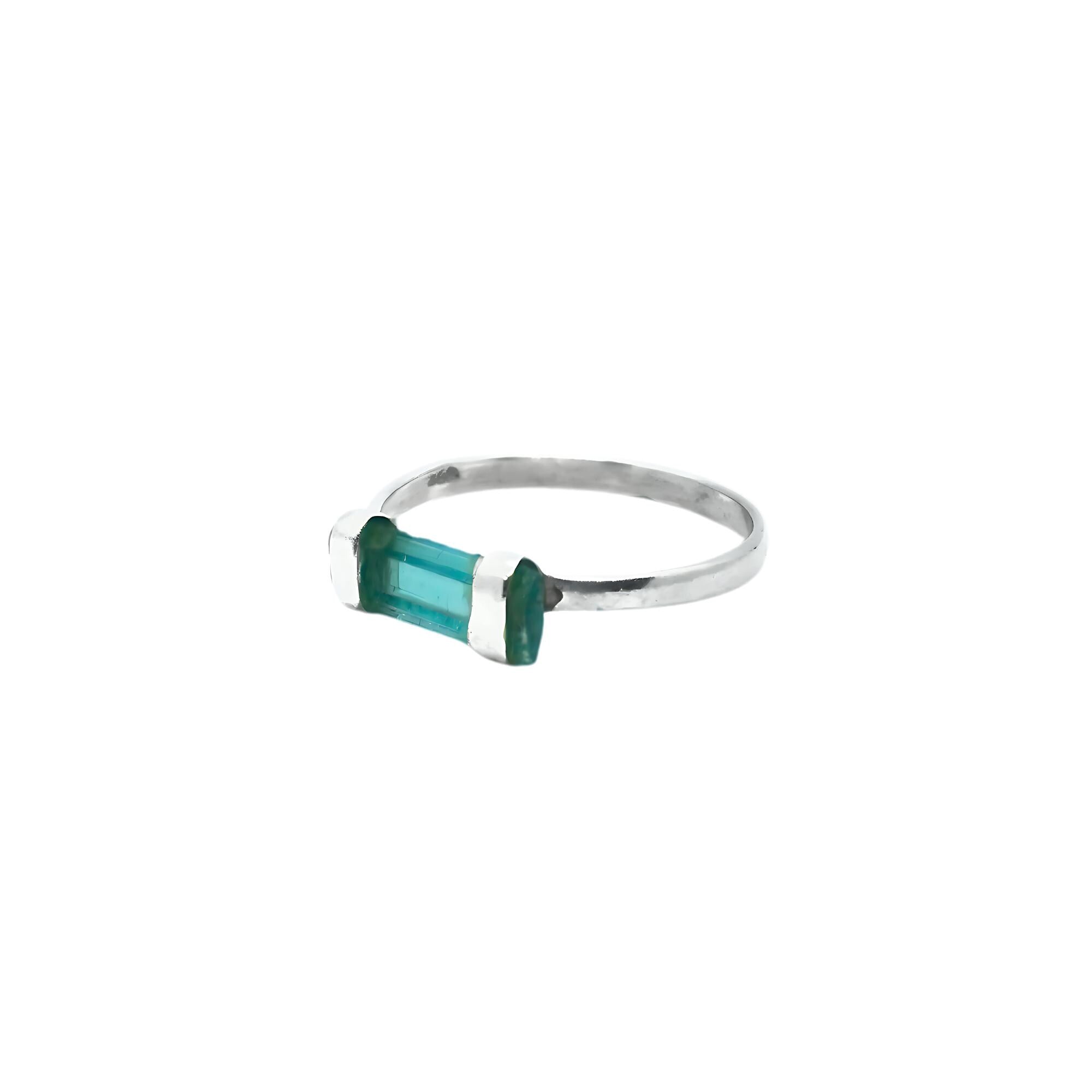 Raw Tourmaline Bar Ring: Handmade Sterling Silver Minimalist Gemstone