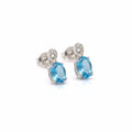 Oval Blue Topaz Drop Stud Earrings 925 Sterling Silver - December Birthstone Dainty Elegance