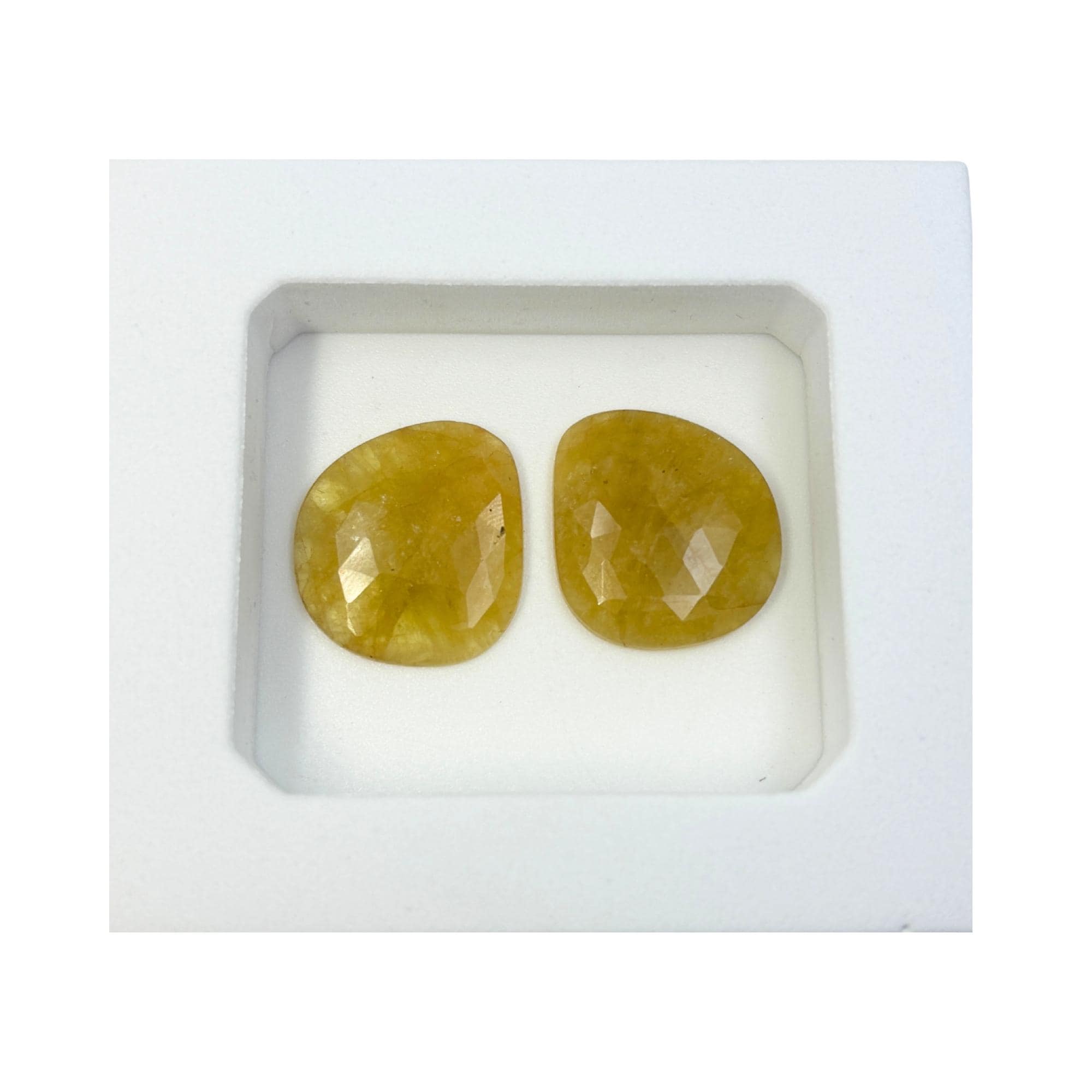 Rose Cut Yellow Sapphire Gemstone Slices: Natural Untreated Pair